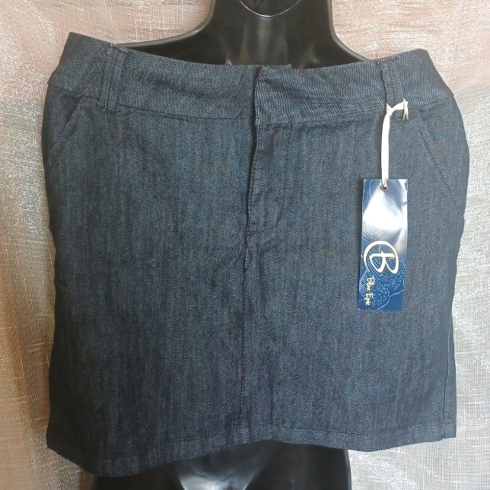 Blue Epic jean skirt, zip front, stretchy
